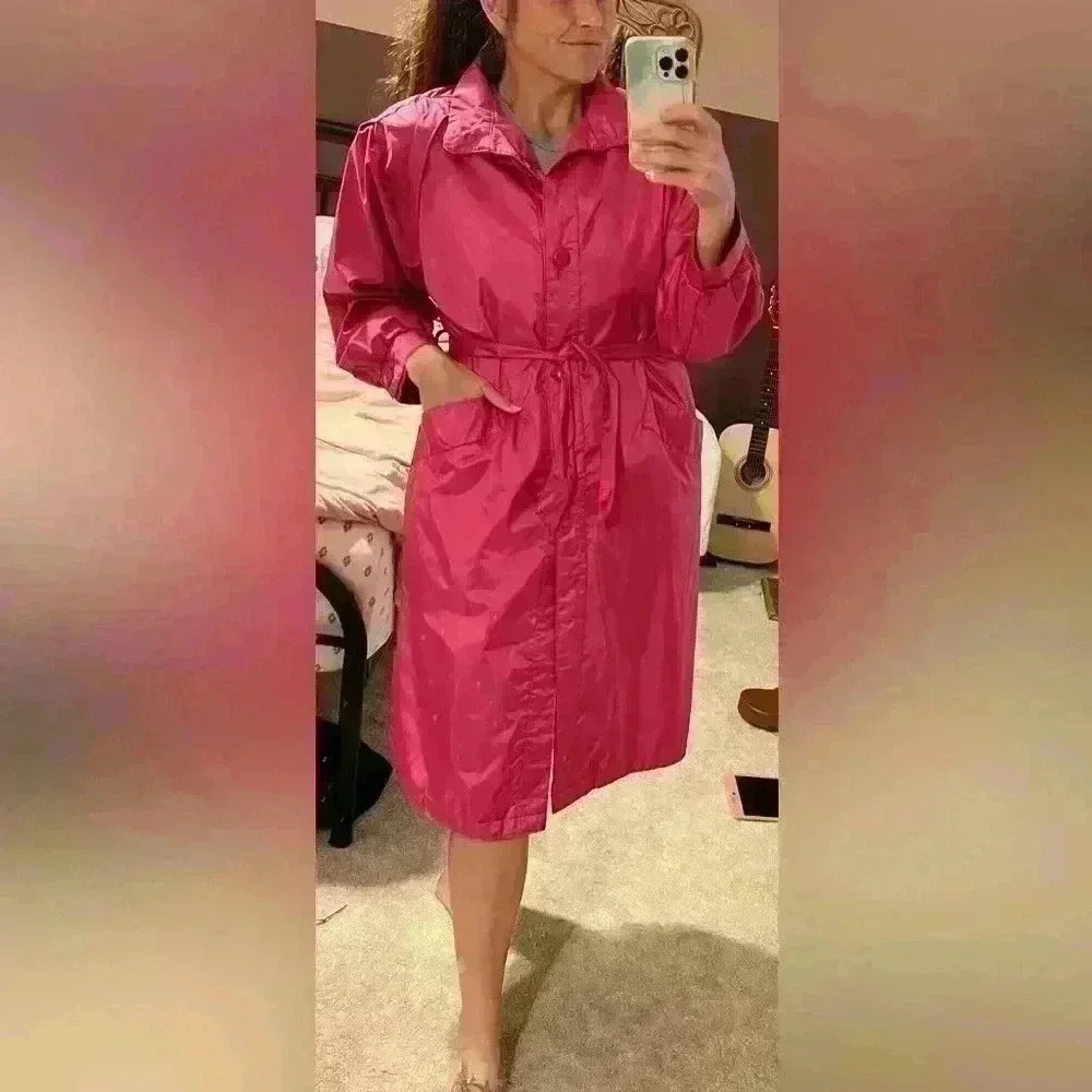 Barbie Pink Vintage Trenchcoat Pink Trench Nylon Trench Womens 5/6